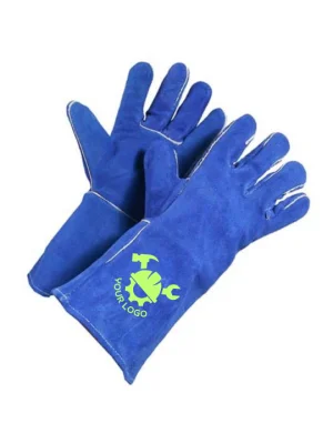 WeldGuard Pro Blue Leather Welding Gloves – Custom Logo